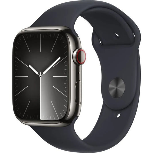 Apple Watch Series 9 GPS + Cellular - 45mm - Boîtier Acier Graphite - Bracelet Midnight Sport Band - M/L